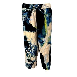 Cool DKNY size M blue white print cropped wide leg pull on pants